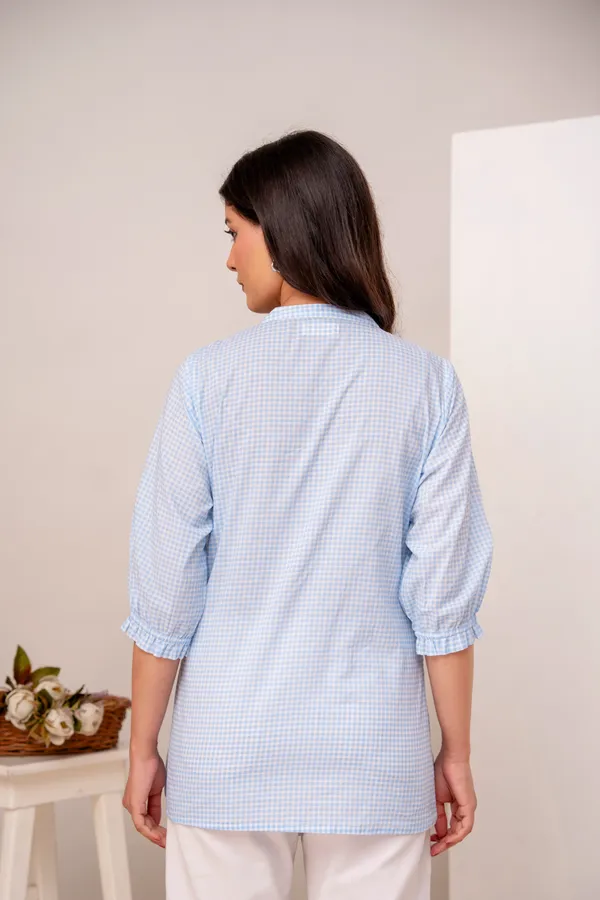 ANNA_MONNA_Women_Checked_Mandarin_Collar_Cotton_Top