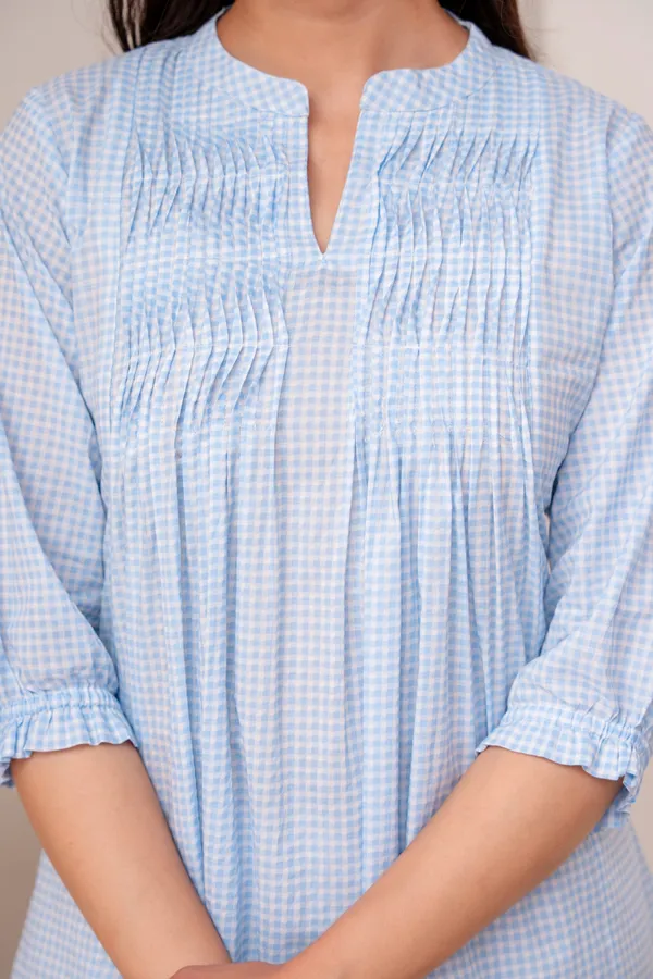 ANNA_MONNA_Women_Checked_Mandarin_Collar_Cotton_Top