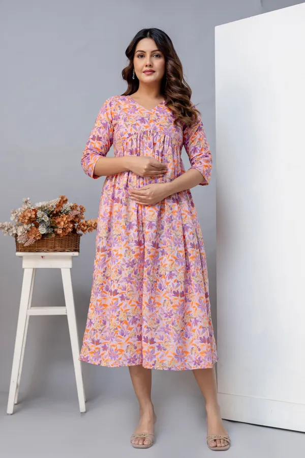 Purple_Pure_Jaipuri_Cotton_Printed__Maternity_Dress_For_Women