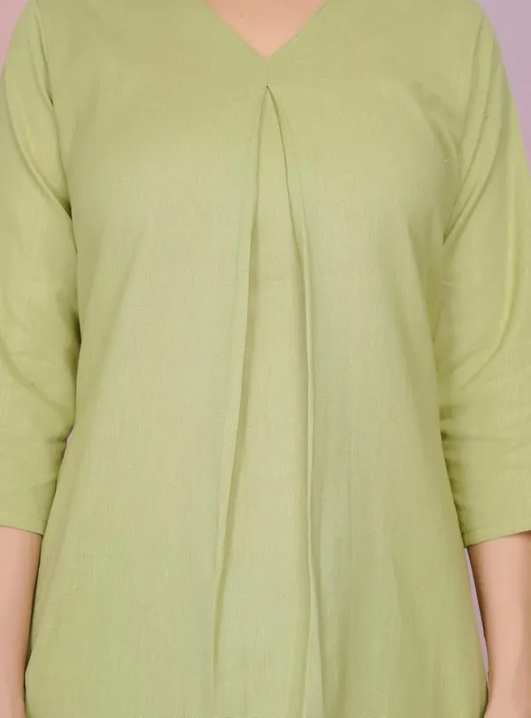 Green_Cotton_V-Neck_With_3/4_Sleeve_Co-Ord_Set_For_Women_&_Girls