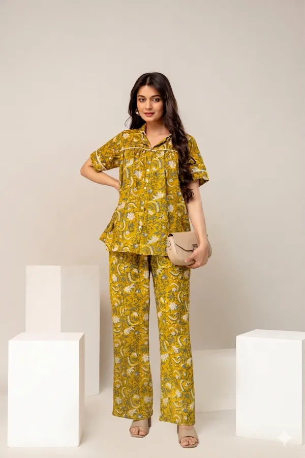 Printed_Pure_Cotton_Collar_Neck_Shirt_With_Trousers_For_Women