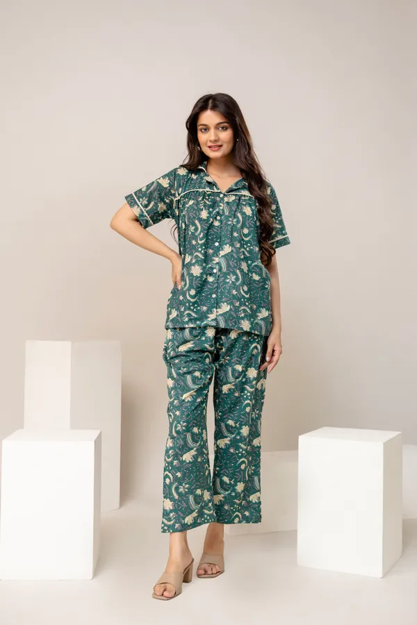 Printed_Pure_Cotton_Collar_Neck_Shirt_With_Trousers_For_Women