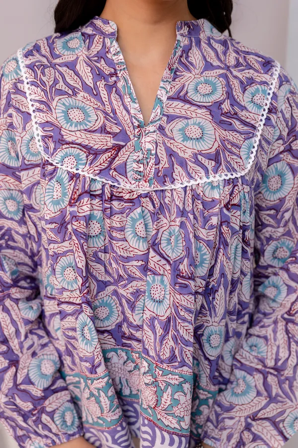 Blue_Hand_Block_Comfortable_&_Breathable_Tunic_Top_For_Women_&_Girls