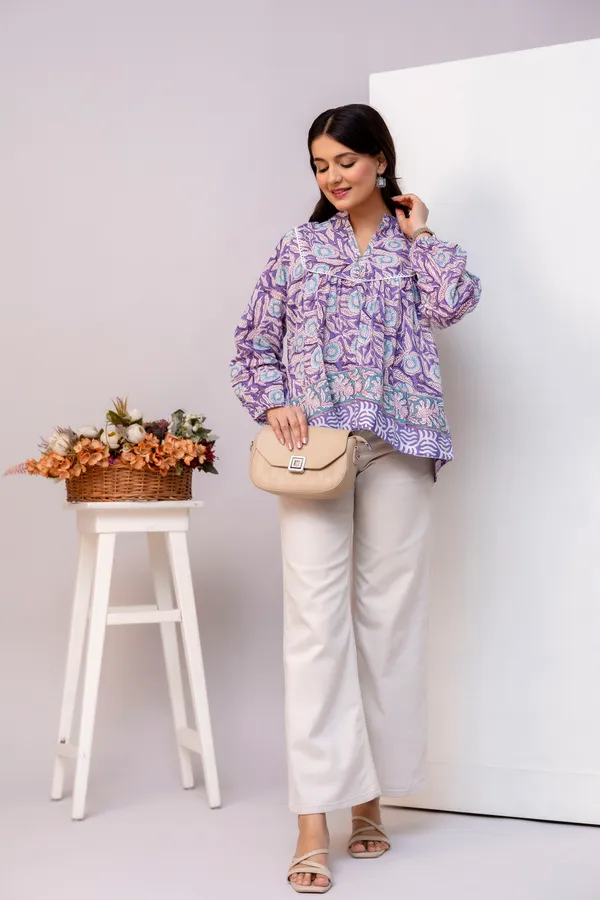 Blue_Hand_Block_Comfortable_&_Breathable_Tunic_Top_For_Women_&_Girls