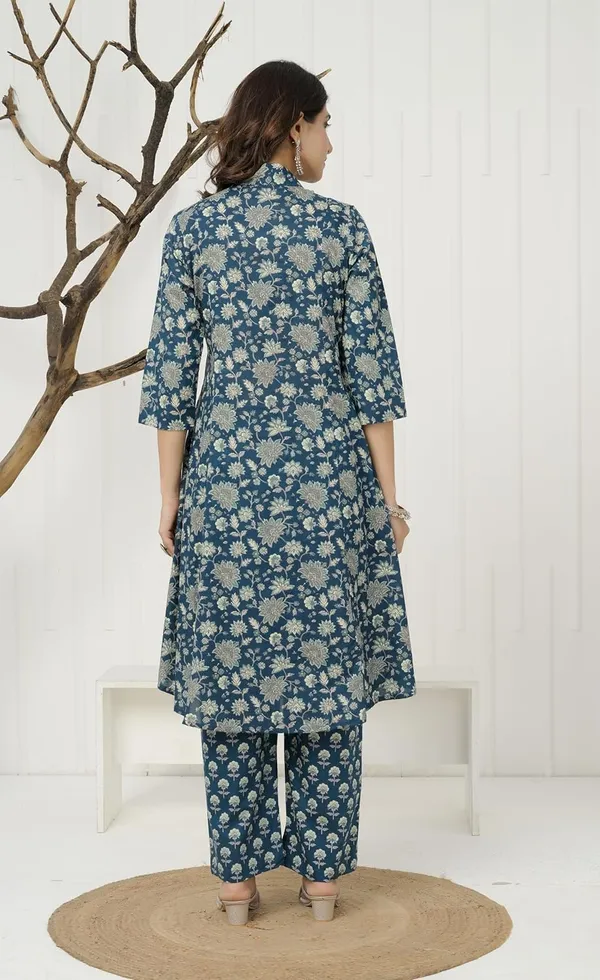 Blue_Pure_Jaipuri_Cotton_Printed_A-Line_Kurta_Set_For_Women_&_Girls