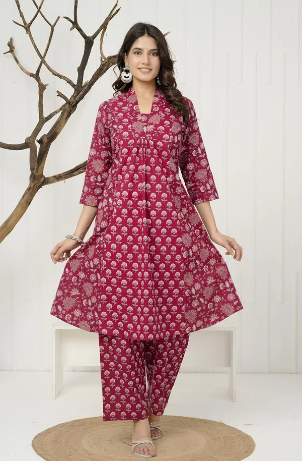 Red_Pure_Jaipuri_Cotton_Printed_A-Line_Kurta_Set__For_Women_&_Girls