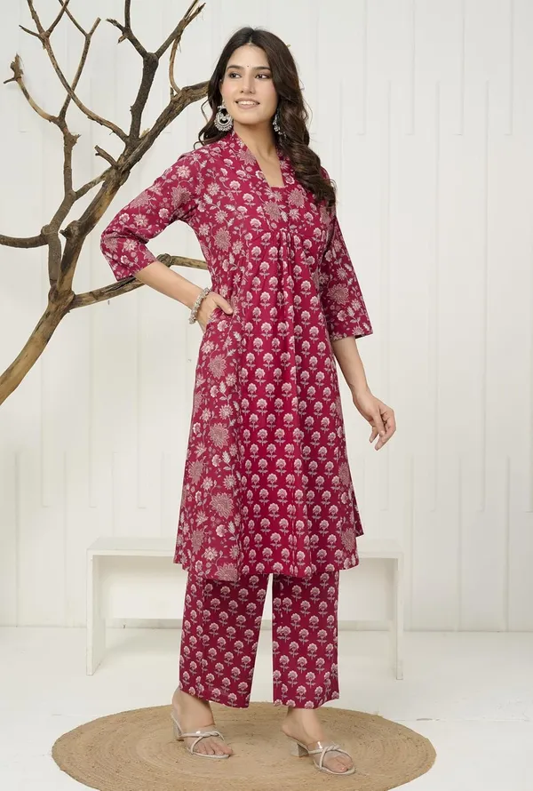 Red_Pure_Jaipuri_Cotton_Printed_A-Line_Kurta_Set__For_Women_&_Girls