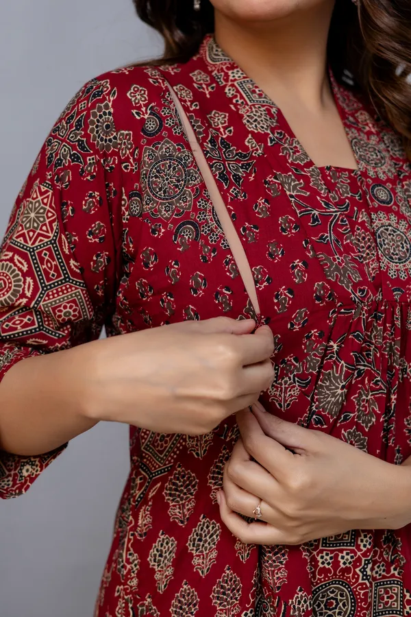 Red_Pure_Jaipuri_Cotton_Printed__Maternity_Dress_For_Women