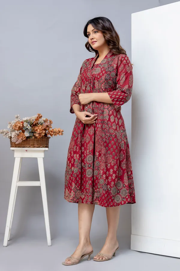 Red_Pure_Jaipuri_Cotton_Printed__Maternity_Dress_For_Women