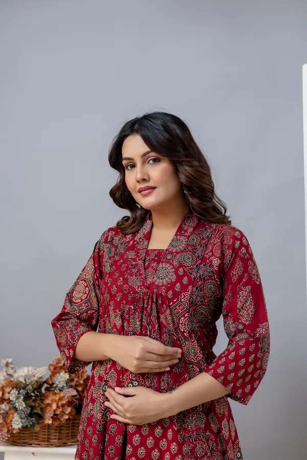 Red_Pure_Jaipuri_Cotton_Printed__Maternity_Dress_For_Women