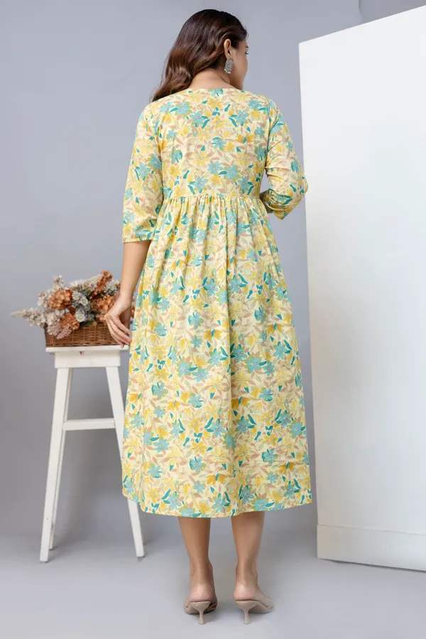 Yellow_Pure_Jaipuri_Cotton_Printed_Maternity_Dress_For_Women
