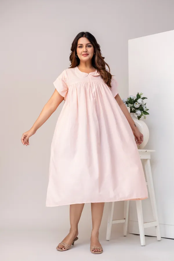 PRINTED_STRIPPED_PURE_COTTON_MATERNITY_FALRED_DRESS_FOR_WOMEN