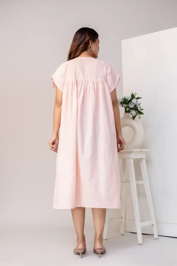 PRINTED_STRIPPED_PURE_COTTON_MATERNITY_FALRED_DRESS_FOR_WOMEN