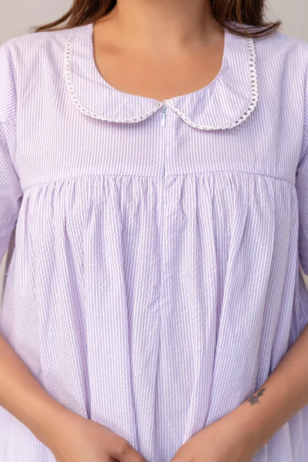PRINTED_STRIPPED_PURE_COTTON_MATERNITY_FALRED_DRESS_FOR_WOMEN