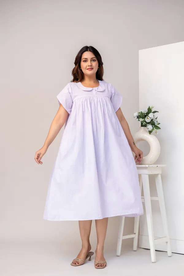 PRINTED_STRIPPED_PURE_COTTON_MATERNITY_FALRED_DRESS_FOR_WOMEN