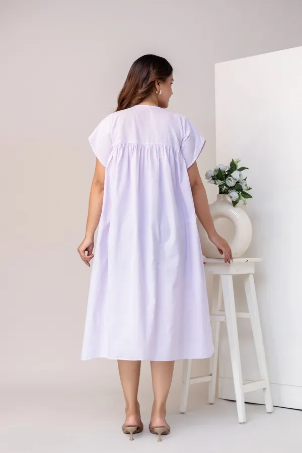 PRINTED_STRIPPED_PURE_COTTON_MATERNITY_FALRED_DRESS_FOR_WOMEN