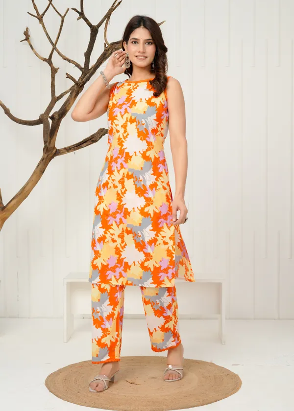 Orange_Pure_Jaipuri_Cotton_Printed__Straight_Kurta_Set_With_Pants_For_Women_&_Girls