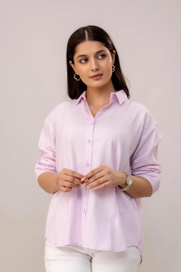 Lavender_Linen_Blend_Casual_Collared_Button_Down_Shirt_For_Women