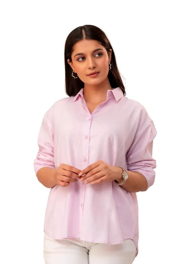 Lavender_Linen_Blend_Casual_Collared_Button_Down_Shirt_For_Women