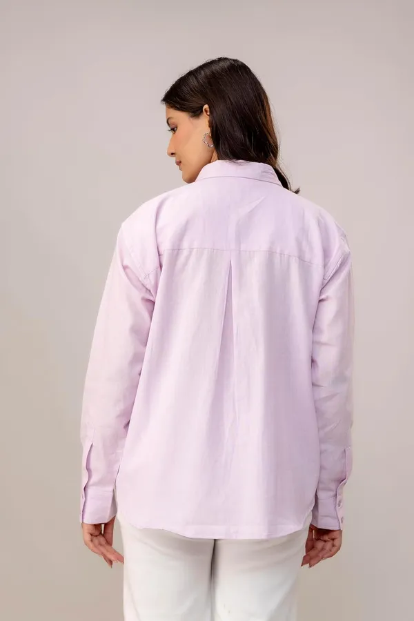 Lavender_Linen_Blend_Casual_Collared_Button_Down_Shirt_For_Women