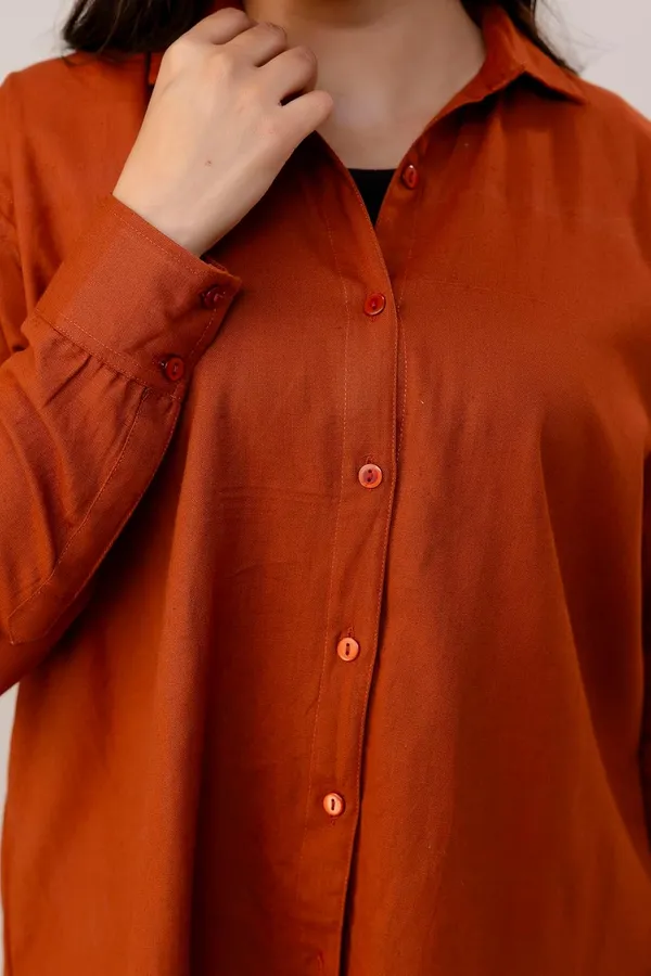 Rust_Linen_Blend_Solid_Full_Sleeve_Oversized_Fit_Shirt_For_Women