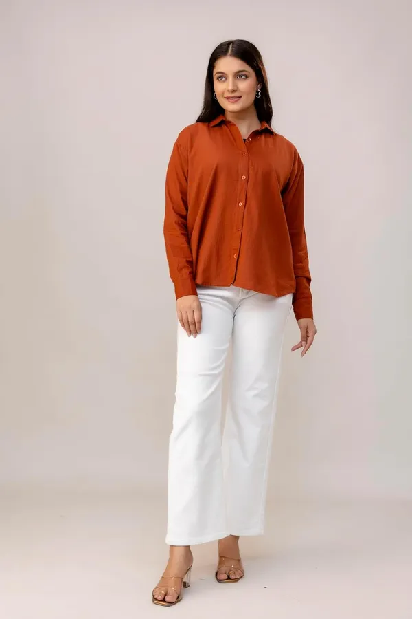 Rust_Linen_Blend_Solid_Full_Sleeve_Oversized_Fit_Shirt_For_Women