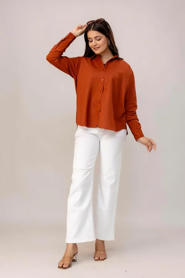 Rust_Linen_Blend_Solid_Full_Sleeve_Oversized_Fit_Shirt_For_Women