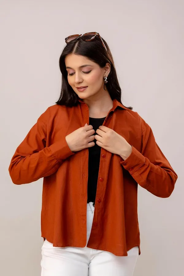 Rust_Linen_Blend_Solid_Full_Sleeve_Oversized_Fit_Shirt_For_Women