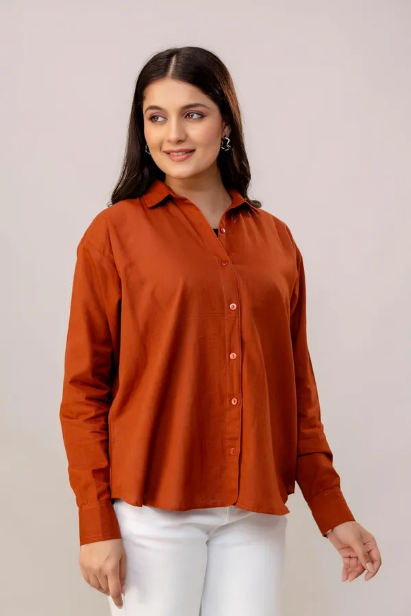 Rust_Linen_Blend_Solid_Full_Sleeve_Oversized_Fit_Shirt_For_Women
