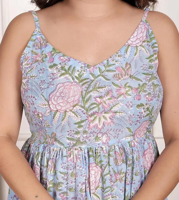 Sky_Blue_Sleeveless_Floral_Printed_Western_Top_For_Girls_&_Women