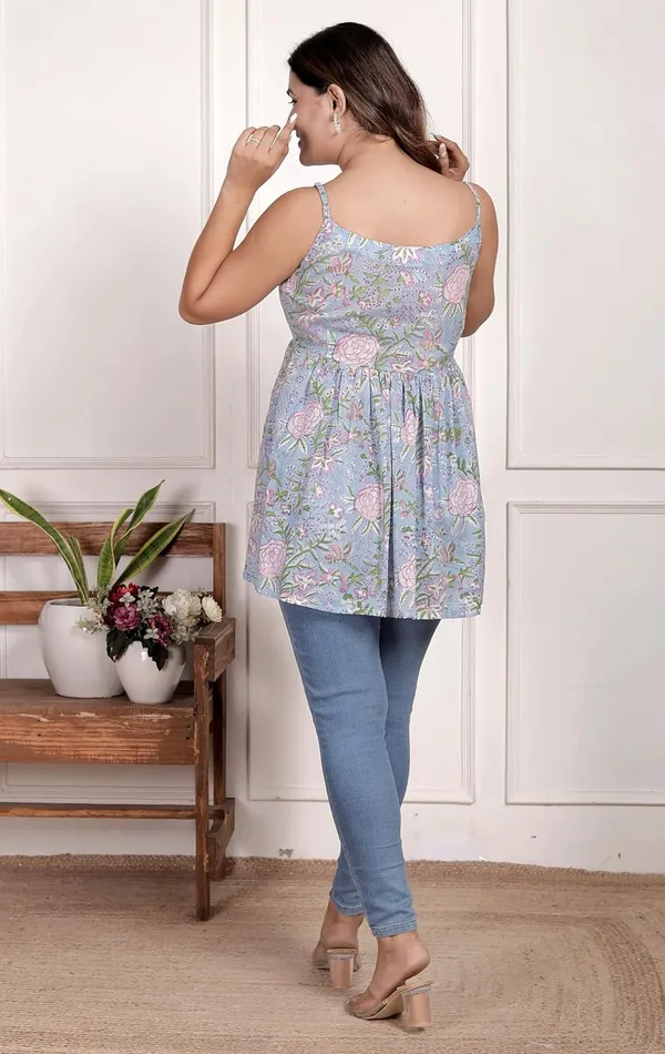 Sky_Blue_Sleeveless_Floral_Printed_Western_Top_For_Girls_&_Women