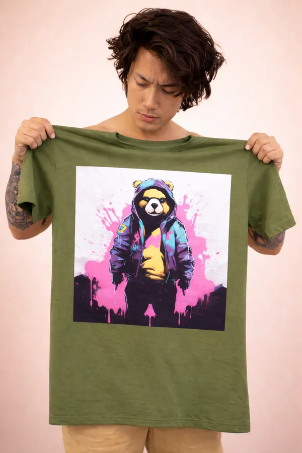 Men’s_Olive_Green_Graphic_T-Shirt_–_Street_Bear_Back_Print