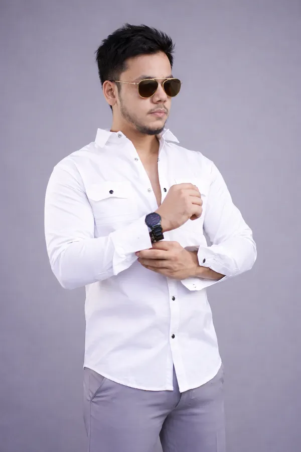 White_Double_Pocket_Shirt_For_Men
