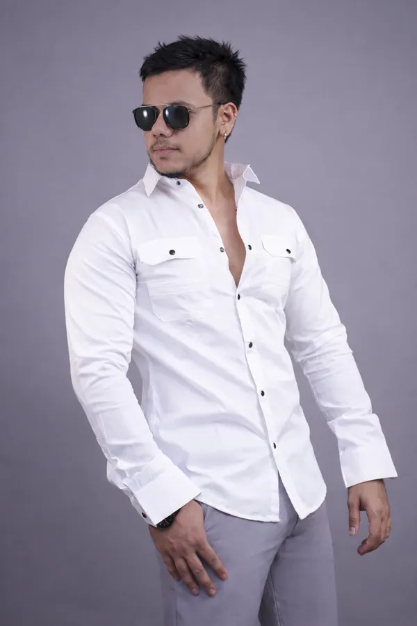 White_Double_Pocket_Shirt_For_Men