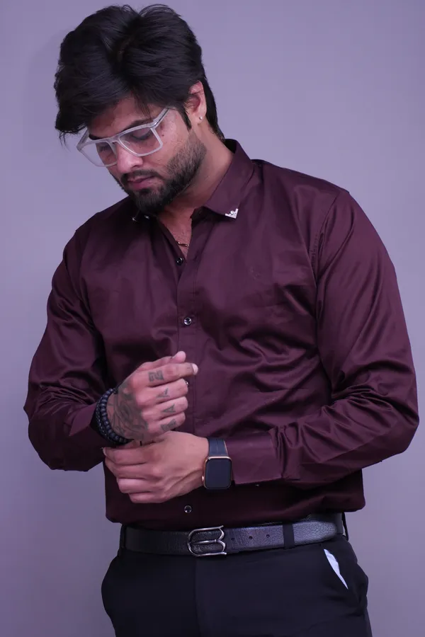 Wine_AmberLinen_Blend_Shirt_For_Men