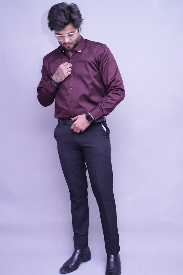 Wine_AmberLinen_Blend_Shirt_For_Men
