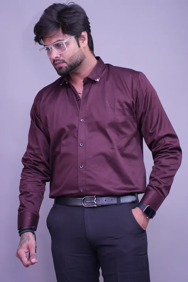 Wine_AmberLinen_Blend_Shirt_For_Men