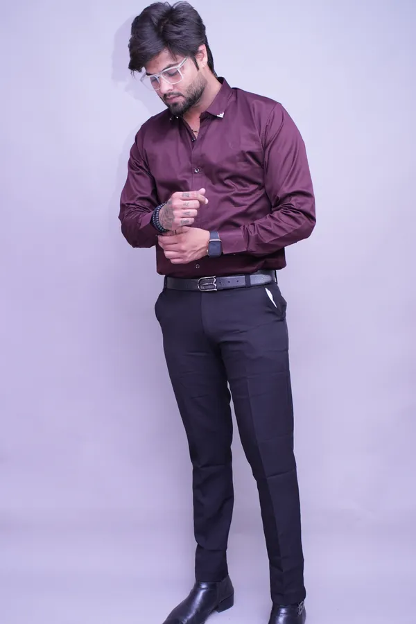Wine_AmberLinen_Blend_Shirt_For_Men