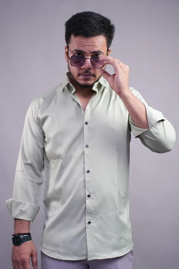 Light_Green_Mandarique_Blend_Shirt_For_Men
