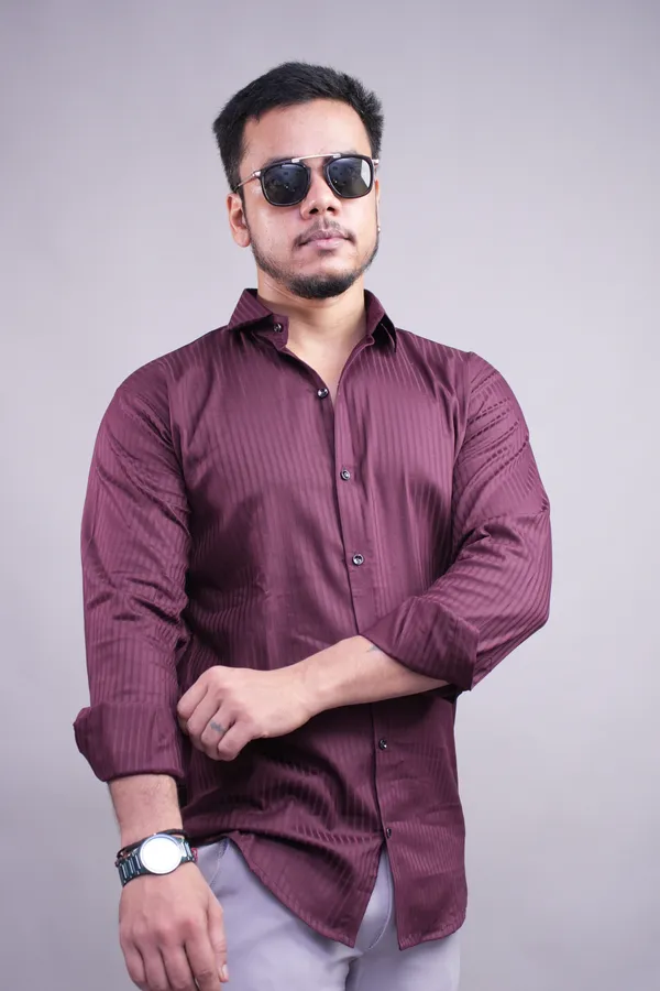 Wine_Striped_Linen_Shirt_For_Men
