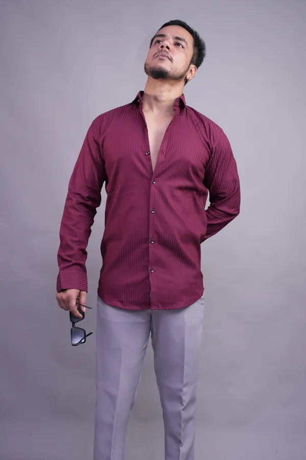 Mahroon_Classy_Striped_Shirt_For_Men