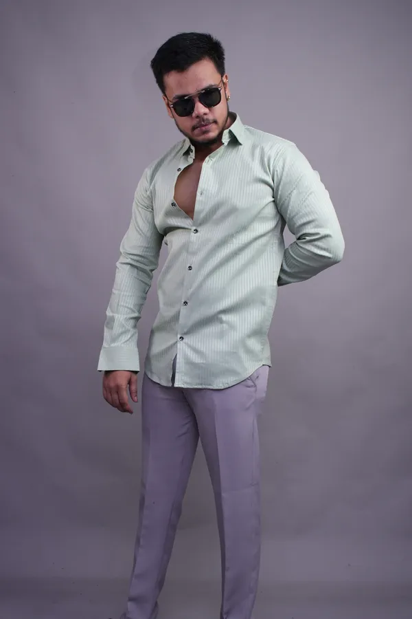 Pistachio_Green_Classy_Striped_Shirt_For_Men