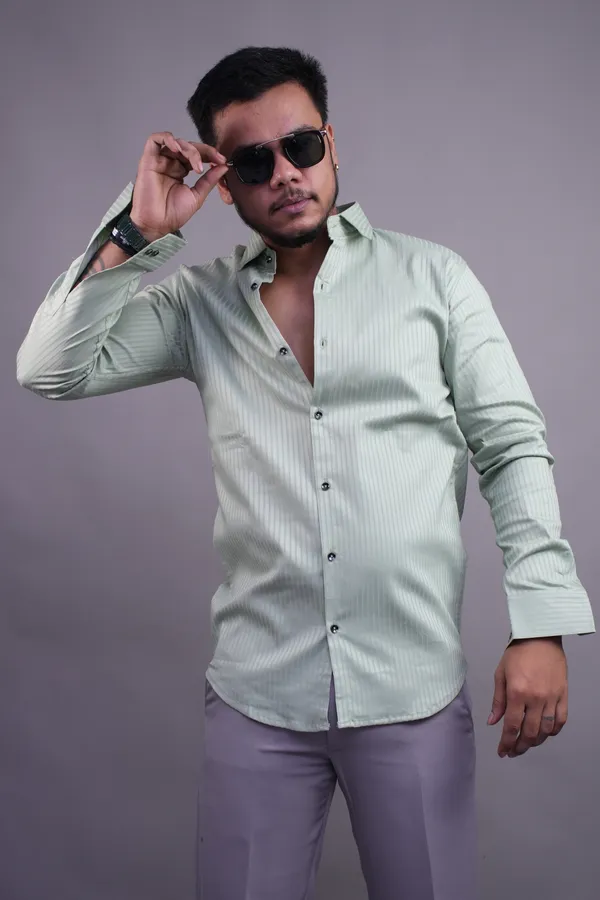 Pistachio_Green_Classy_Striped_Shirt_For_Men