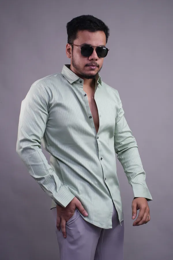 Pistachio_Green_Classy_Striped_Shirt_For_Men