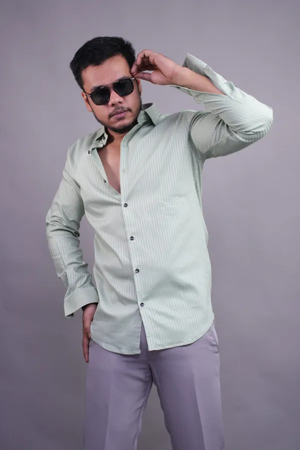 Pistachio_Green_Classy_Striped_Shirt_For_Men
