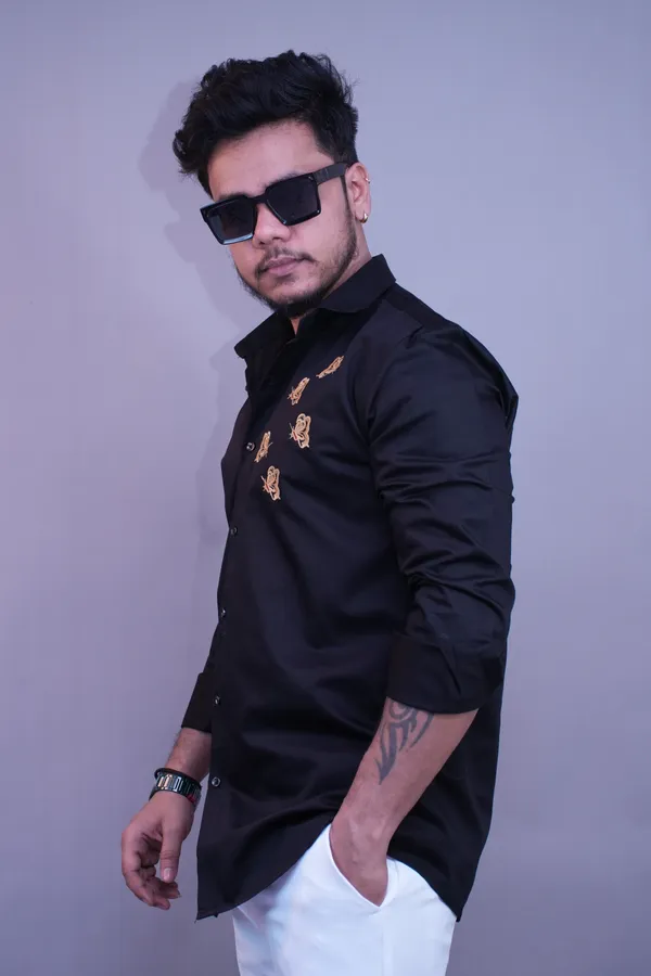 Ash_Black_Party_Wear_Butterfly_Shirt_For_Men