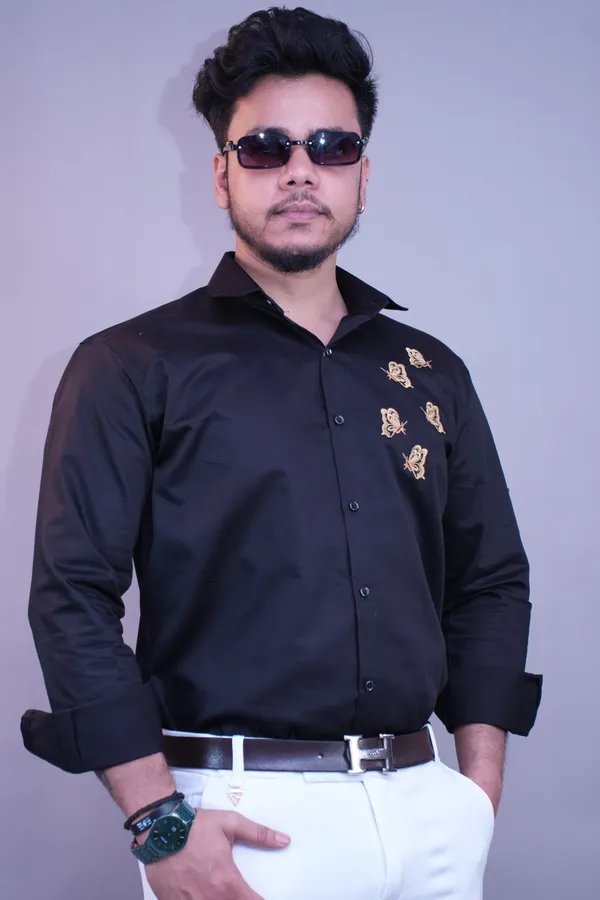 Ash_Black_Party_Wear_Butterfly_Shirt_For_Men