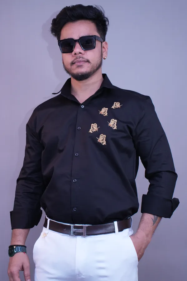 Ash_Black_Party_Wear_Butterfly_Shirt_For_Men