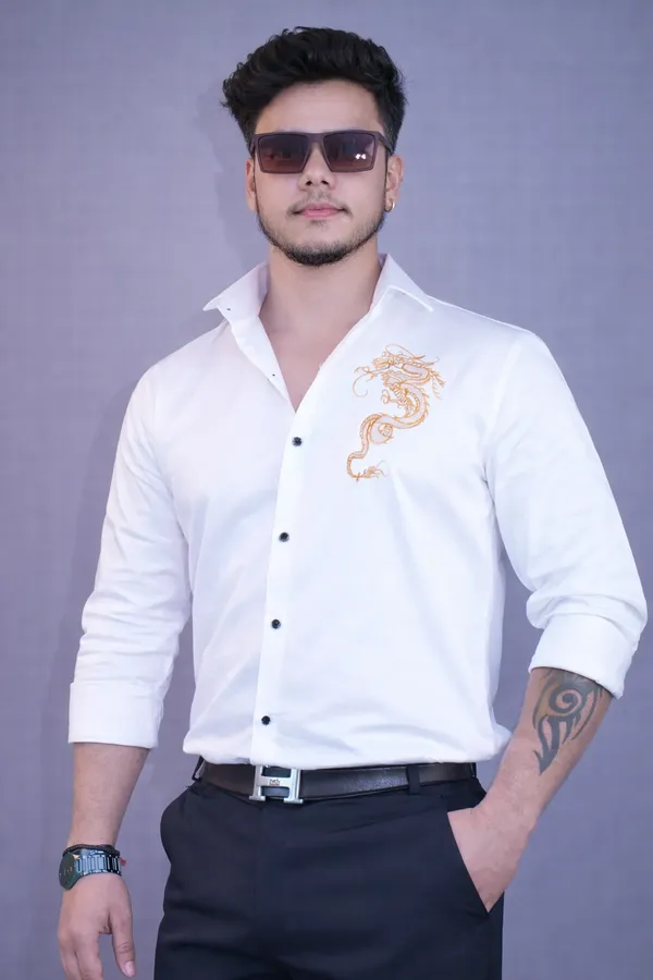 White_Alabaster_Party_Wear_Dragon_Shirt_For_Men
