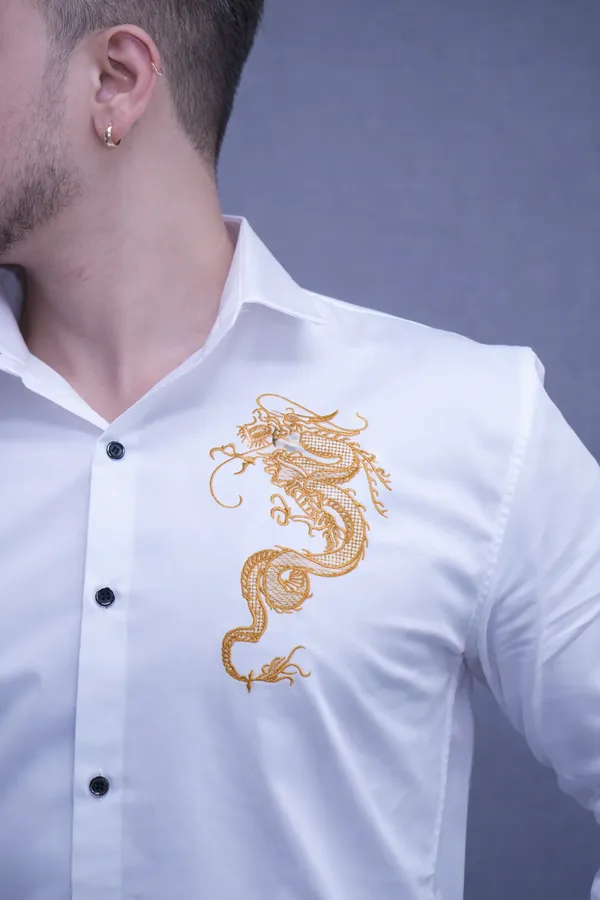White_Alabaster_Party_Wear_Dragon_Shirt_For_Men